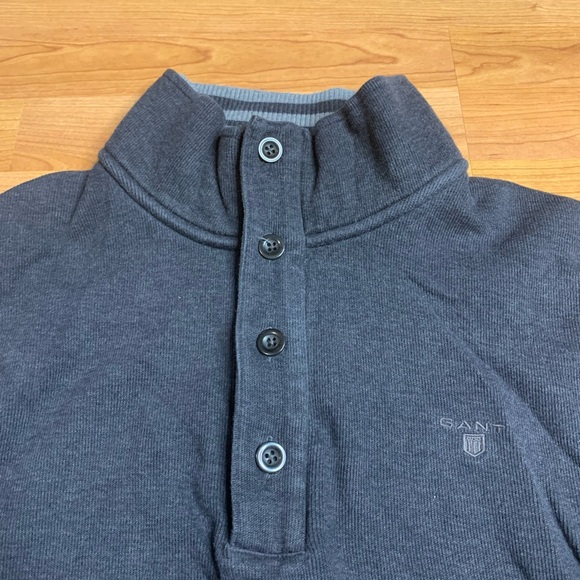 GANT Men’s Quarter Zip Button Mock Neck Sweater Cotton Elbow Patches Grey L - Picture 3 of 12